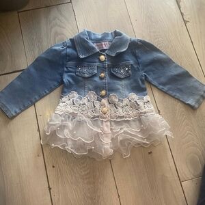 Toddler Blue Denim Jacket with Cream Lace & Tulle